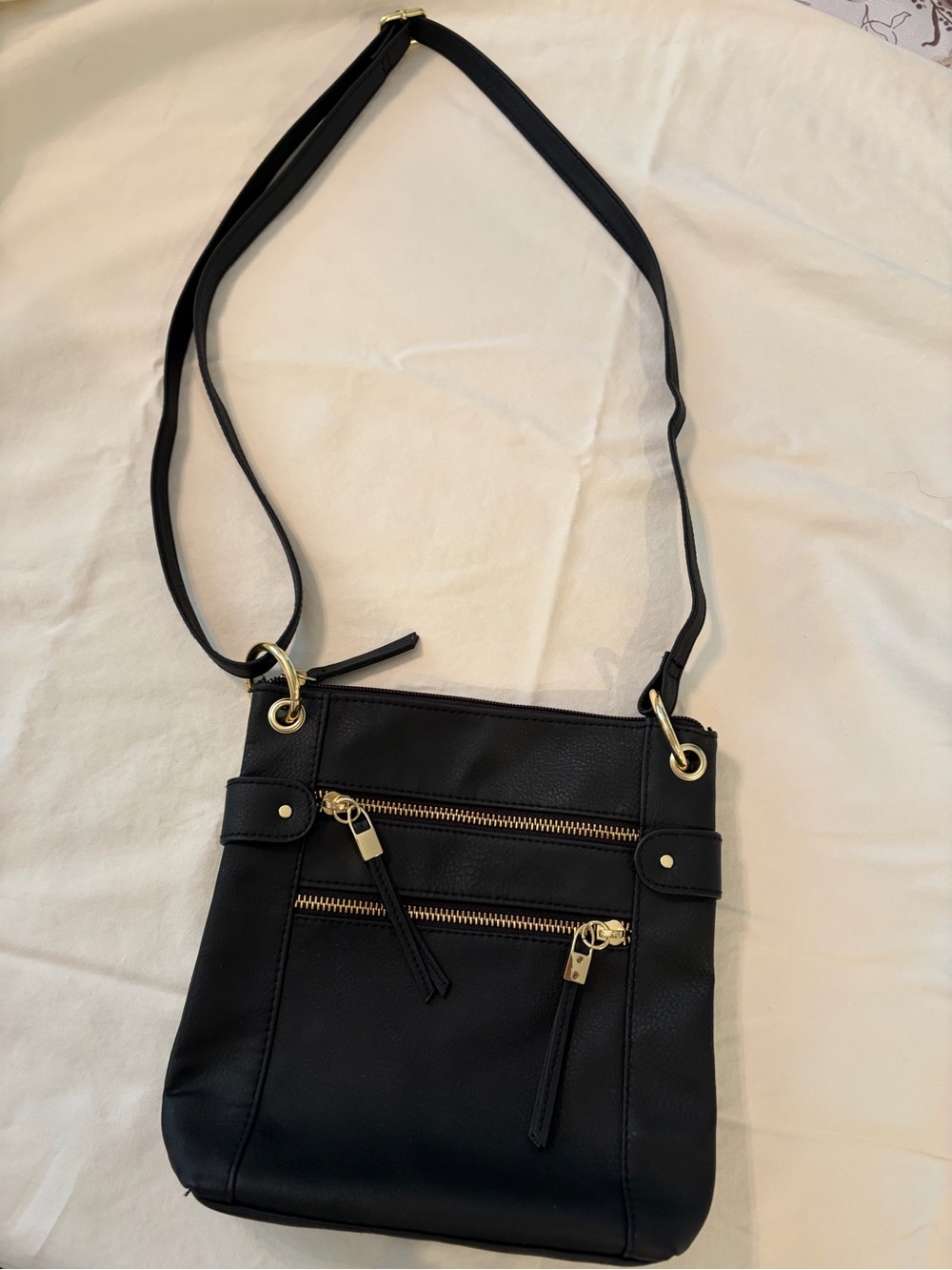 Classic Black Crossbody Bag with Gold Hardware